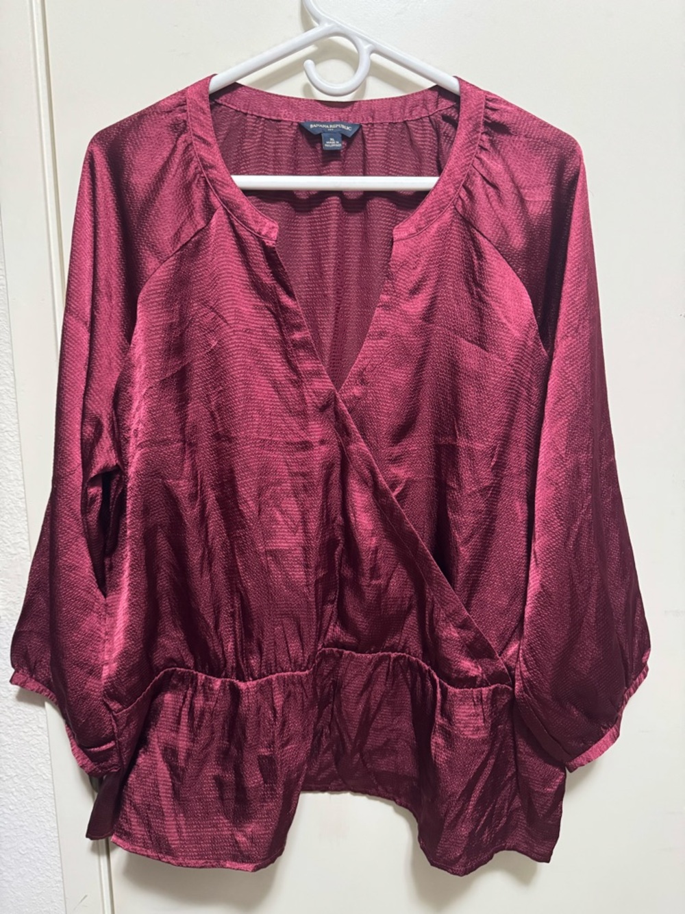 Banana Republic Ruffle Hem Wrap Blouse - Burgundy Red XL